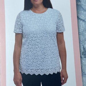 Teddi Rose Womens Blue Lace Short-Sleeve Top Size M Floral Pattern d0352